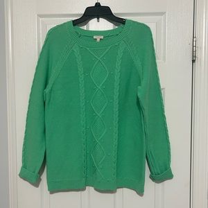 Talbots Womens Cable Knit Sweater Long Sleeve Pistachio Green L 100% Cotton